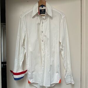White Men’s Dress Shirt Suitable size 40 with Dutch (flag / orange) accents